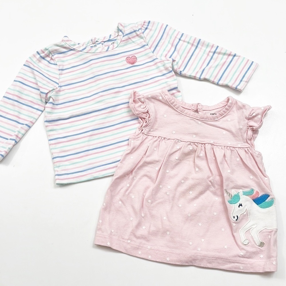 Little Me/Carter's heart striped & unicorn baby girls tops
